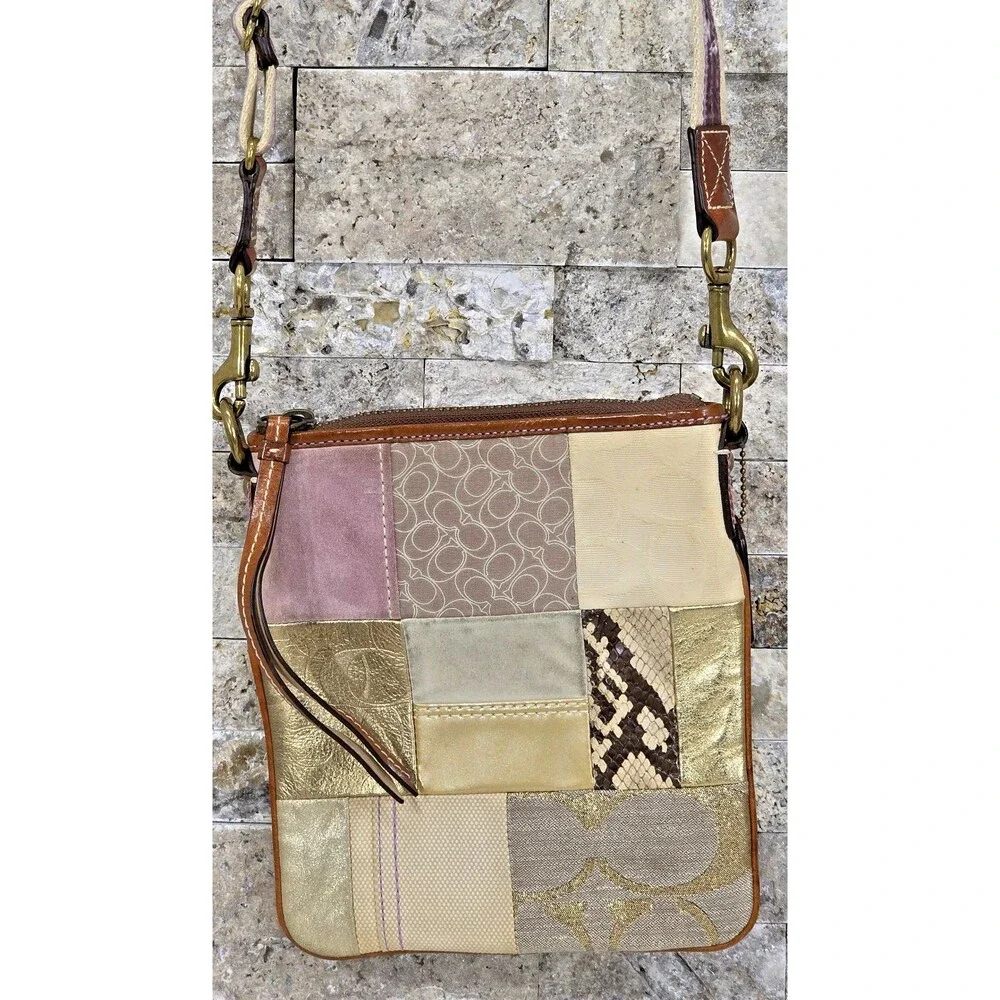Coach Vintage Y2K Patchwork Crossbody Canvas Leather Bag Boho Indie Festival - Picture 3 of 16